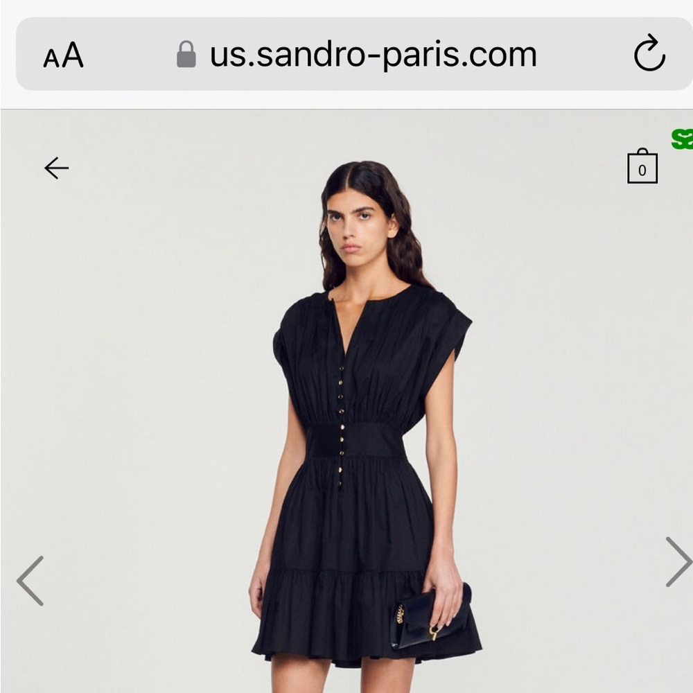 NWT, Sandro Short Gathered dress Blk sz 34 EU/ 0 /XS.